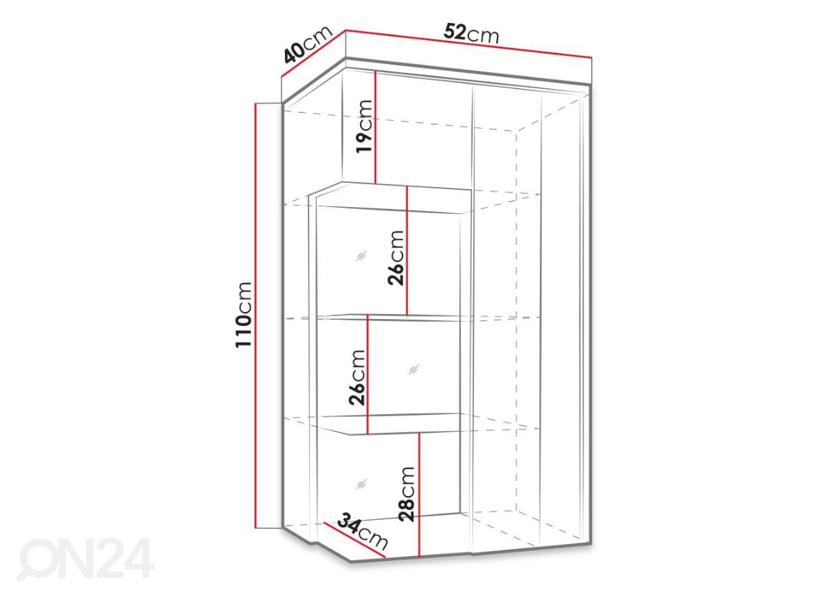 Seinävitriini 50 cm kuvasuurennos mitat