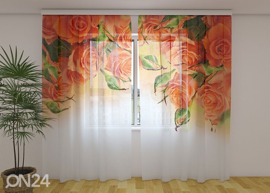 Sifonki-kuvaverho ORANGE ROSES 240x220 cm kuvasuurennos