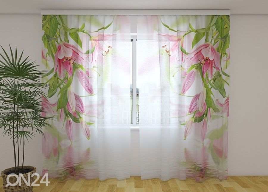 Sifonki-kuvaverho PINK LILIES 240x220 cm kuvasuurennos