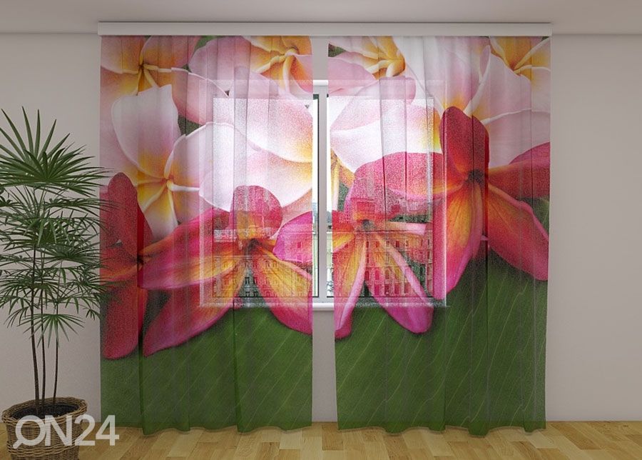 Sifonki-kuvaverho TROPICAL FLOWERS 3, 240x220 cm kuvasuurennos
