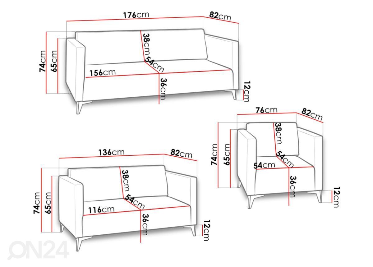 Sohvakalusto 3+2+1 kuvasuurennos mitat