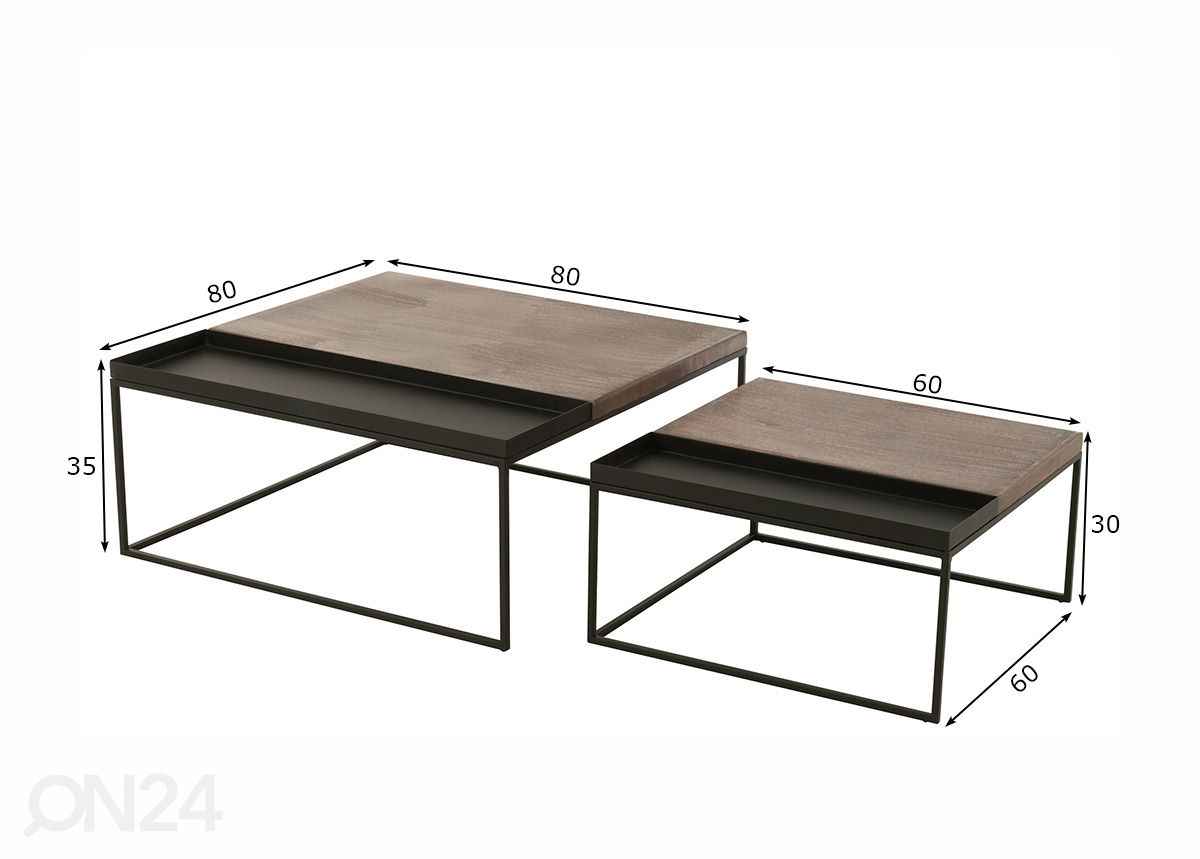 Sohvapöydät Bronze, 2 kpl kuvasuurennos mitat
