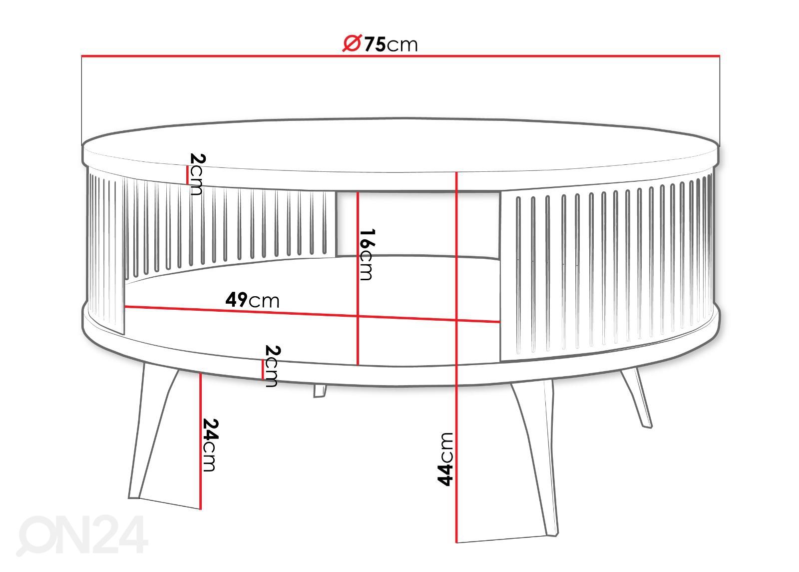 Sohvapöytä Ø 75 cm kuvasuurennos mitat