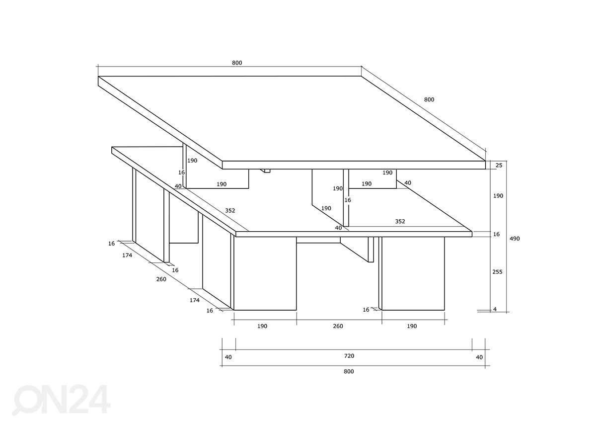 Sohvapöytä 80x80 cm kuvasuurennos mitat