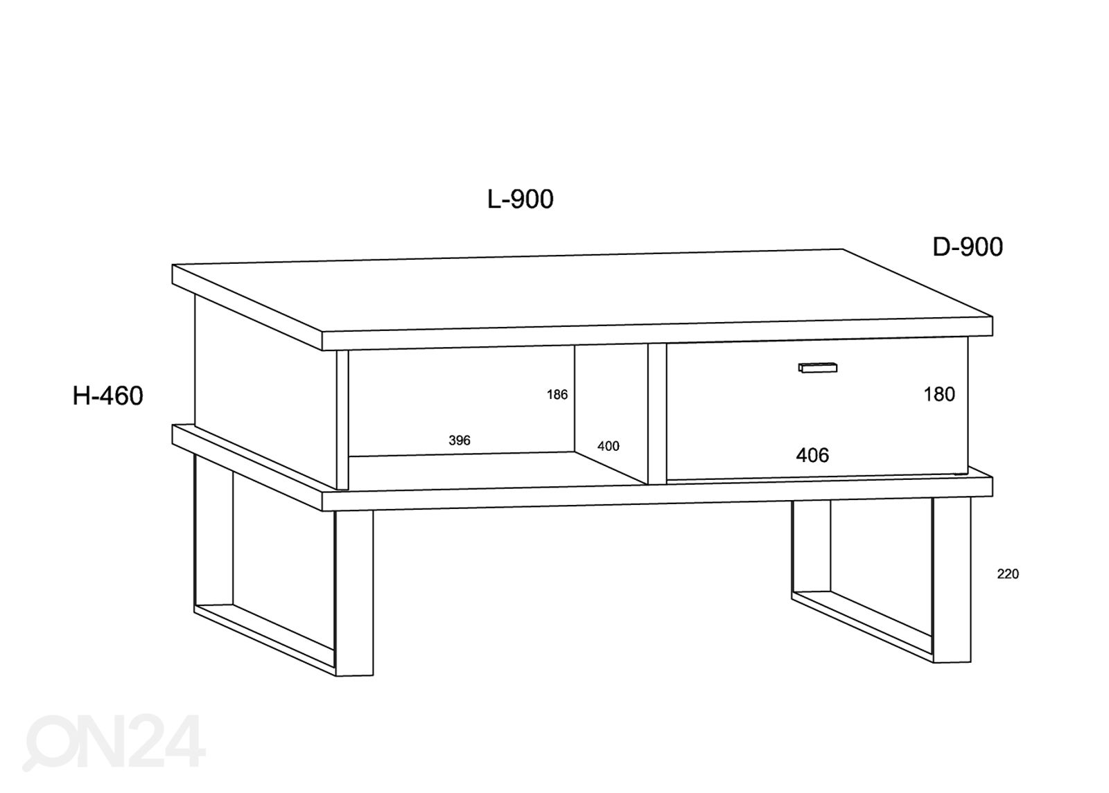 Sohvapöytä 90x90 cm kuvasuurennos mitat