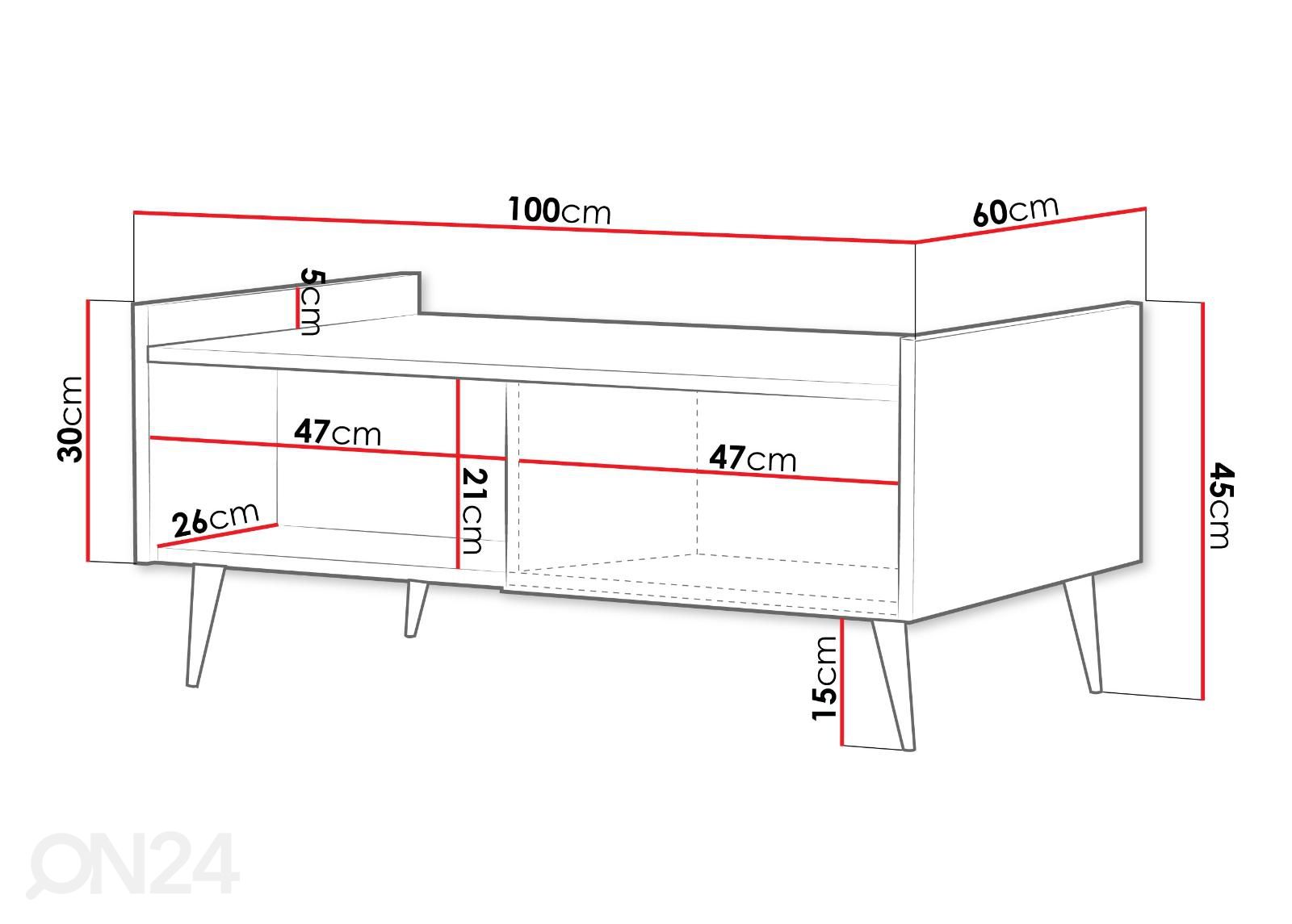 Sohvapöytä Ademo 60x100 cm kuvasuurennos mitat