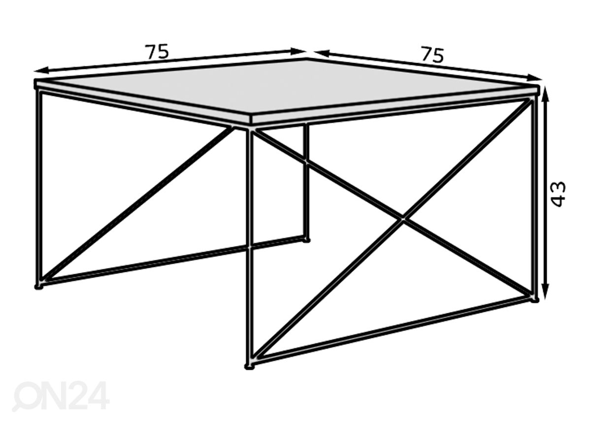 Sohvapöytä Carso 75x75 cm kuvasuurennos mitat