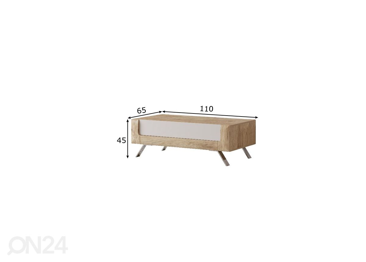 Sohvapöytä Cassandra 110x65 cm, tammi/kashmir kuvasuurennos mitat
