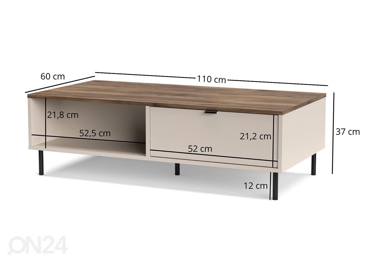 Sohvapöytä Evo 60x110 cm kuvasuurennos mitat