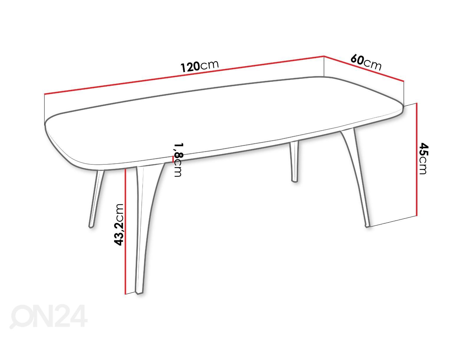 Sohvapöytä Fabina 120x60 cm kuvasuurennos mitat