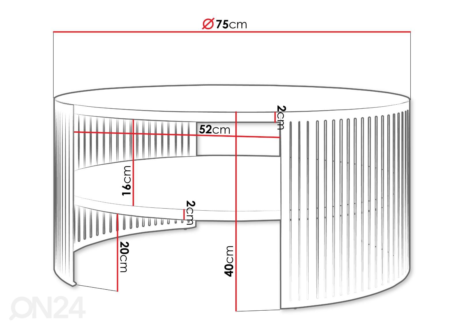 Sohvapöytä Firoli Ø 75 cm kuvasuurennos mitat