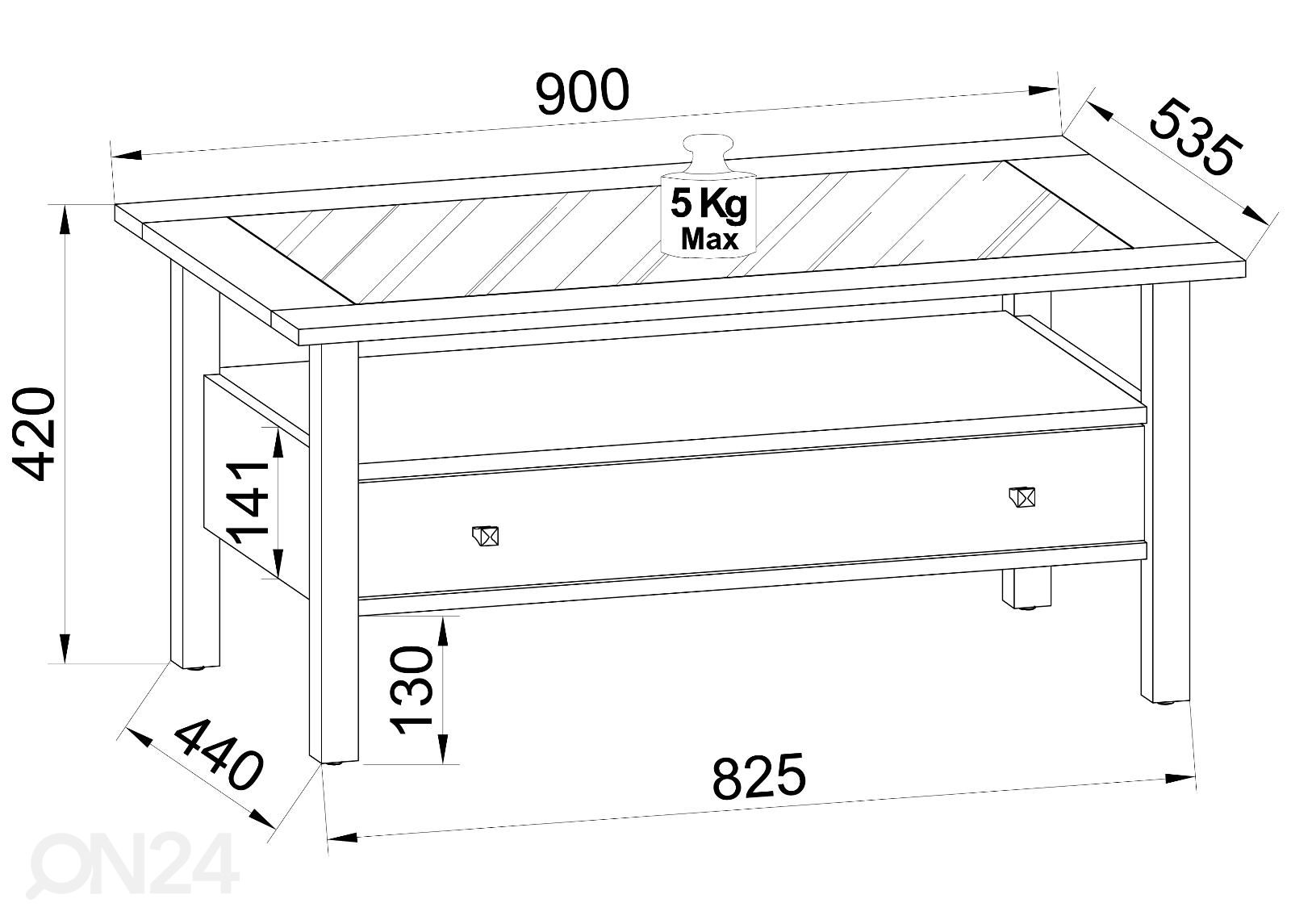 Sohvapöytä Lingis L 90x54 cm kuvasuurennos mitat
