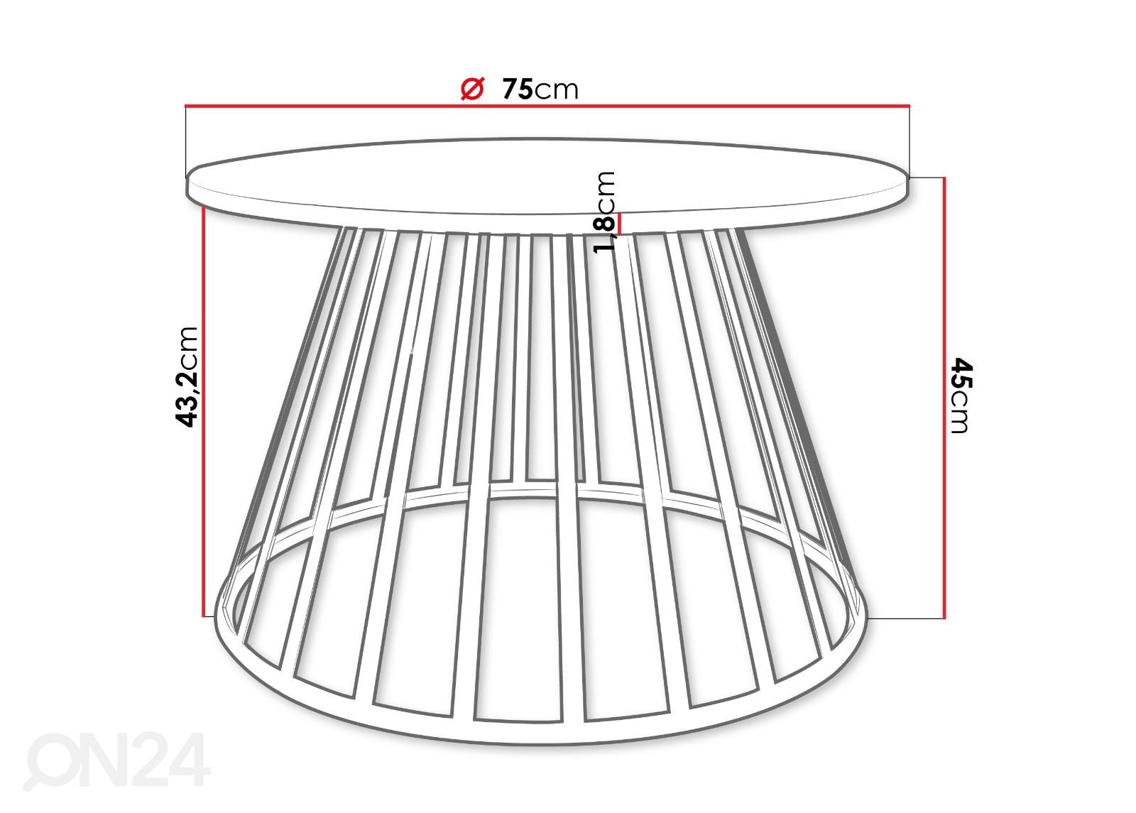 Sohvapöytä Moona Ø 75 cm kuvasuurennos mitat