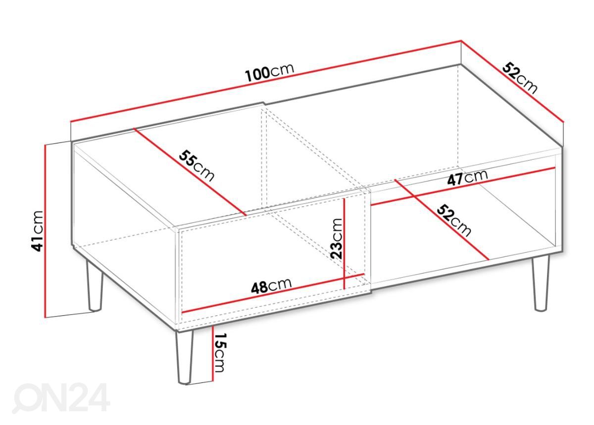 Sohvapöytä Nakomo 100x52 cm kuvasuurennos mitat