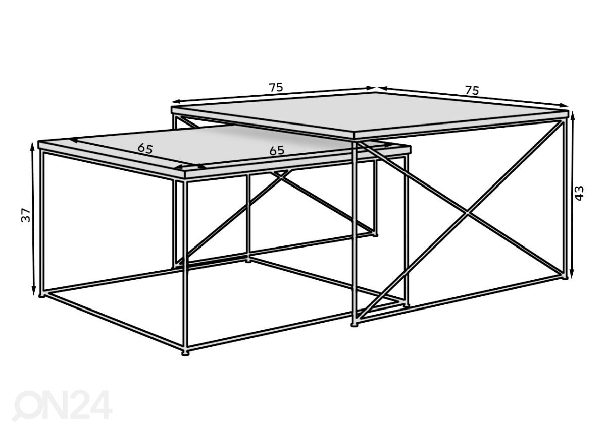 Sohvapöytä Piemonte 75x75 cm, 2 kpl kuvasuurennos mitat