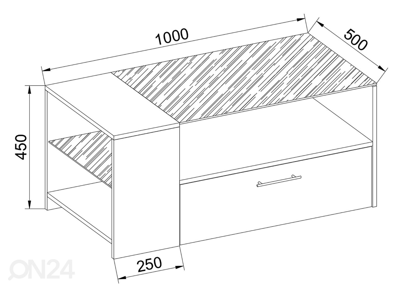 Sohvapöytä Tindala 100x50 cm kuvasuurennos mitat