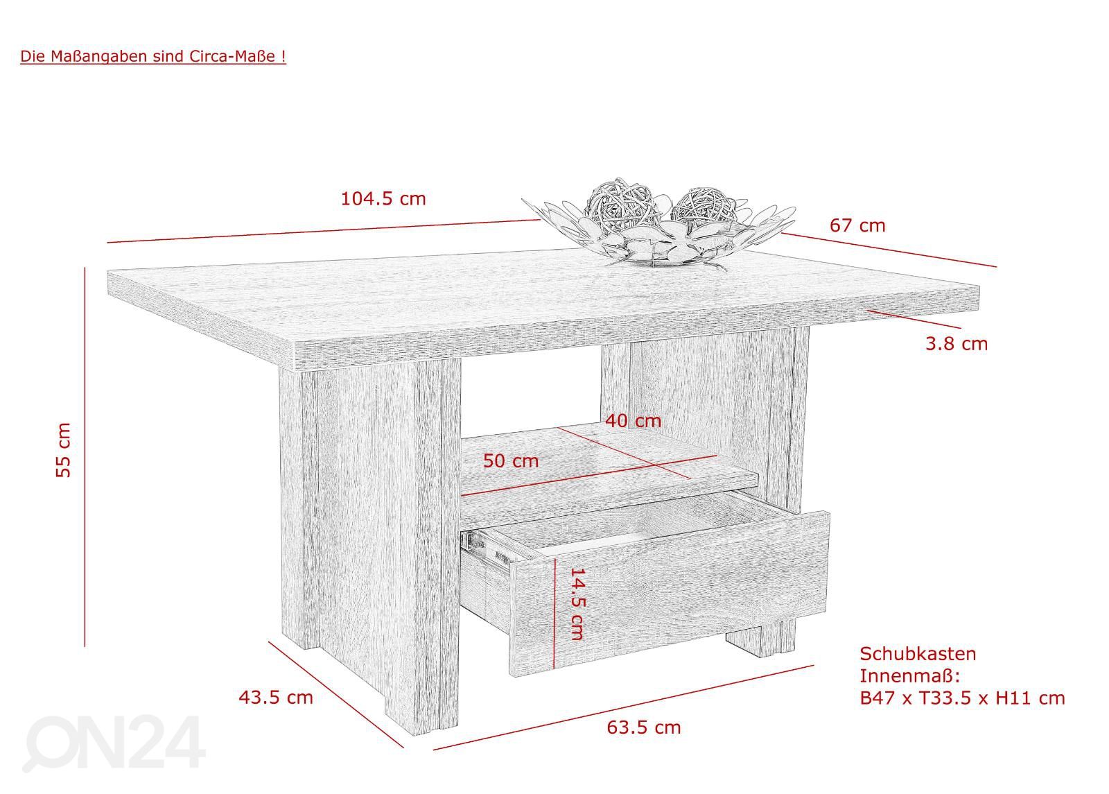 Sohvapöytä Ulli 67x105 cm kuvasuurennos mitat
