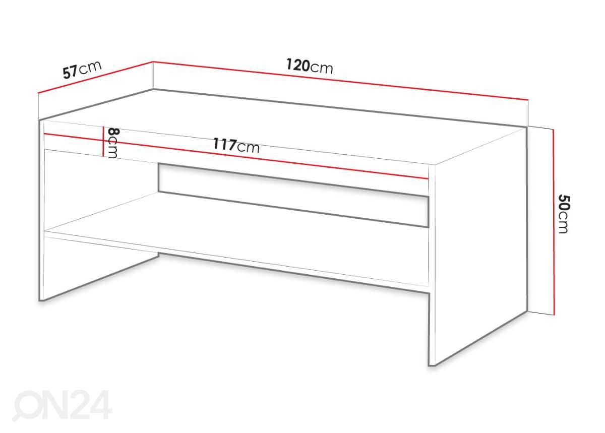 Sohvapöytä Vamos 120x57 cm kuvasuurennos mitat
