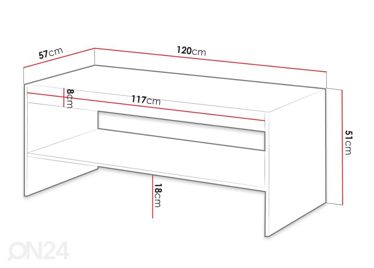 Sohvapöytä Vamos Grey 120 x 57 cm kuvasuurennos mitat