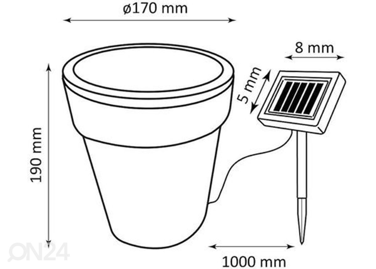 Solarvalo Kukkaruukku LED kuvasuurennos mitat