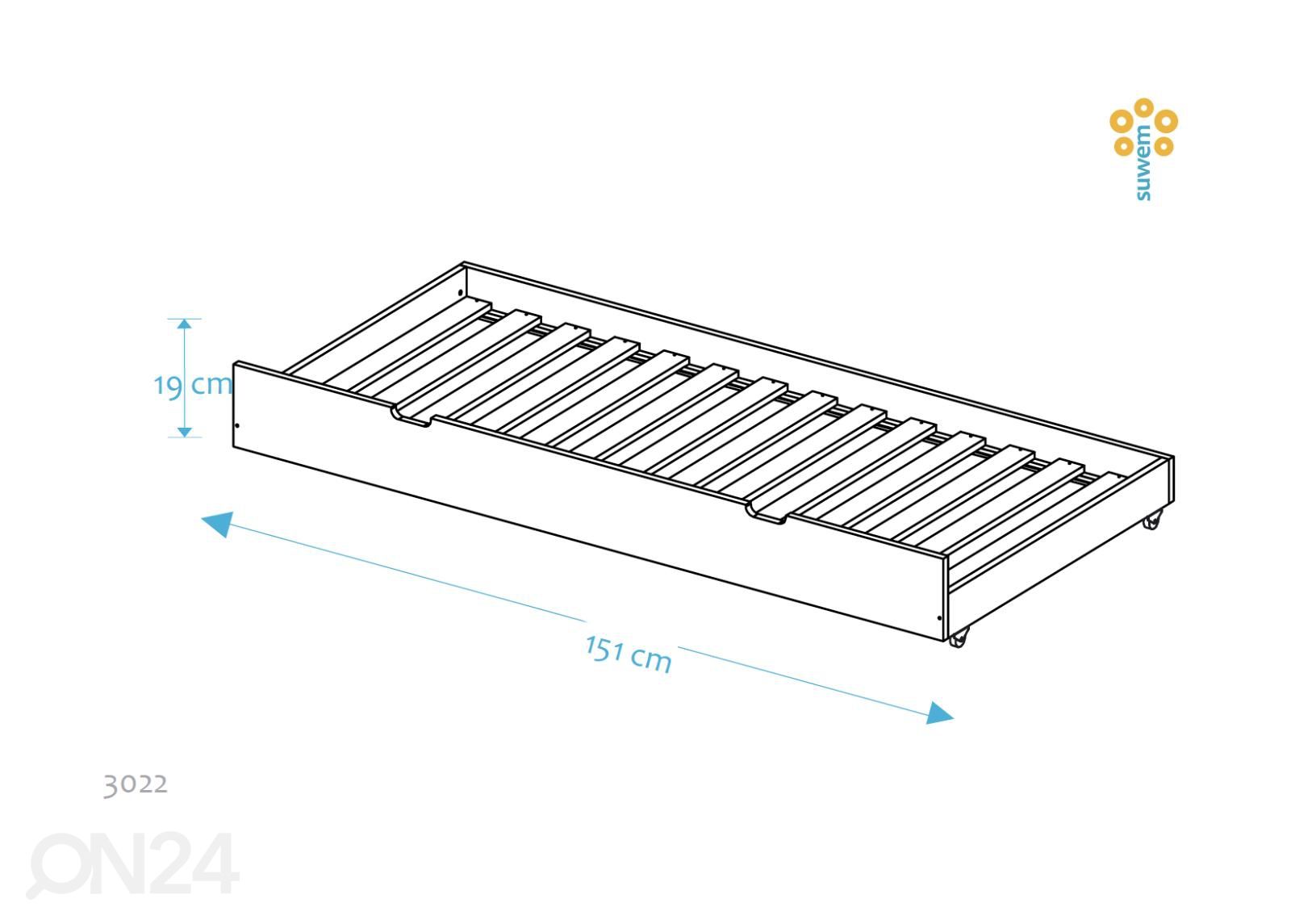 Suwem massiivipuinen vuodevaatelaatikko Liisa 70x160 cm sänkyyn kuvasuurennos mitat