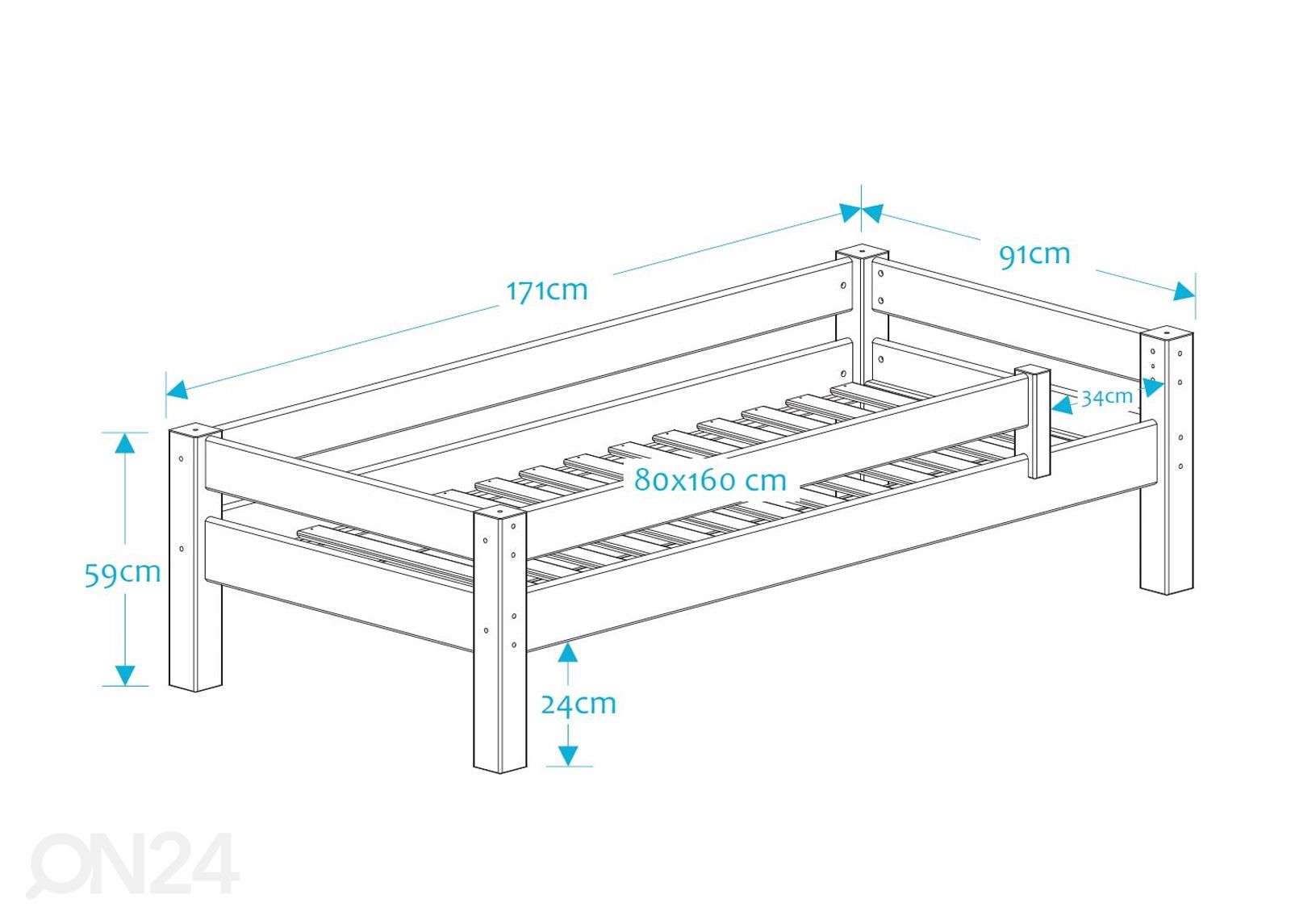 Suwem sänky Lahe MINI turvalaidoilla 80x160 cm kuvasuurennos mitat