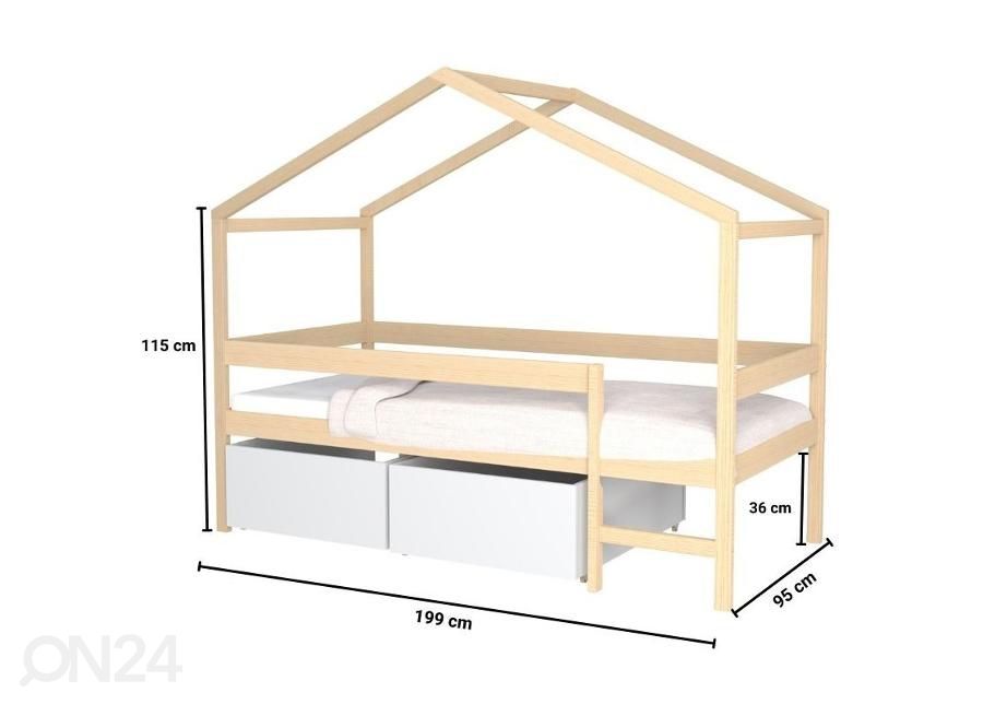 Talosänky + laatikot Mika 90x190 cm kuvasuurennos mitat