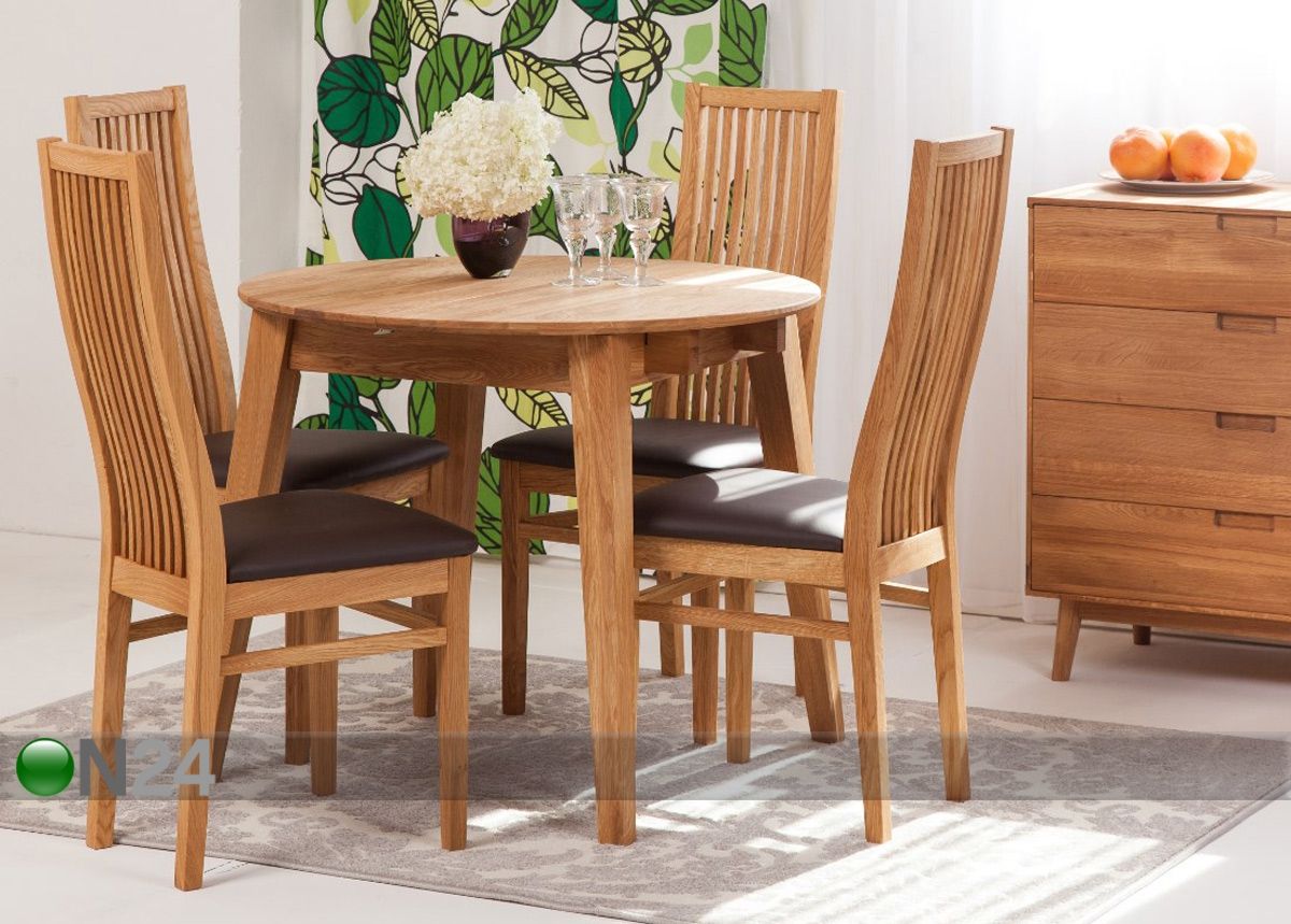 Tammi jatkettava ruokapöytä Basel 110-160x110 cm + 4 tuolia Sandra kuvasuurennos