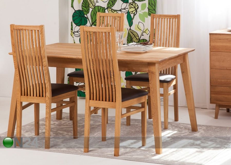 Tammi ruokapöytä Genf 160x90 cm + 4 tuolia Sandra kuvasuurennos
