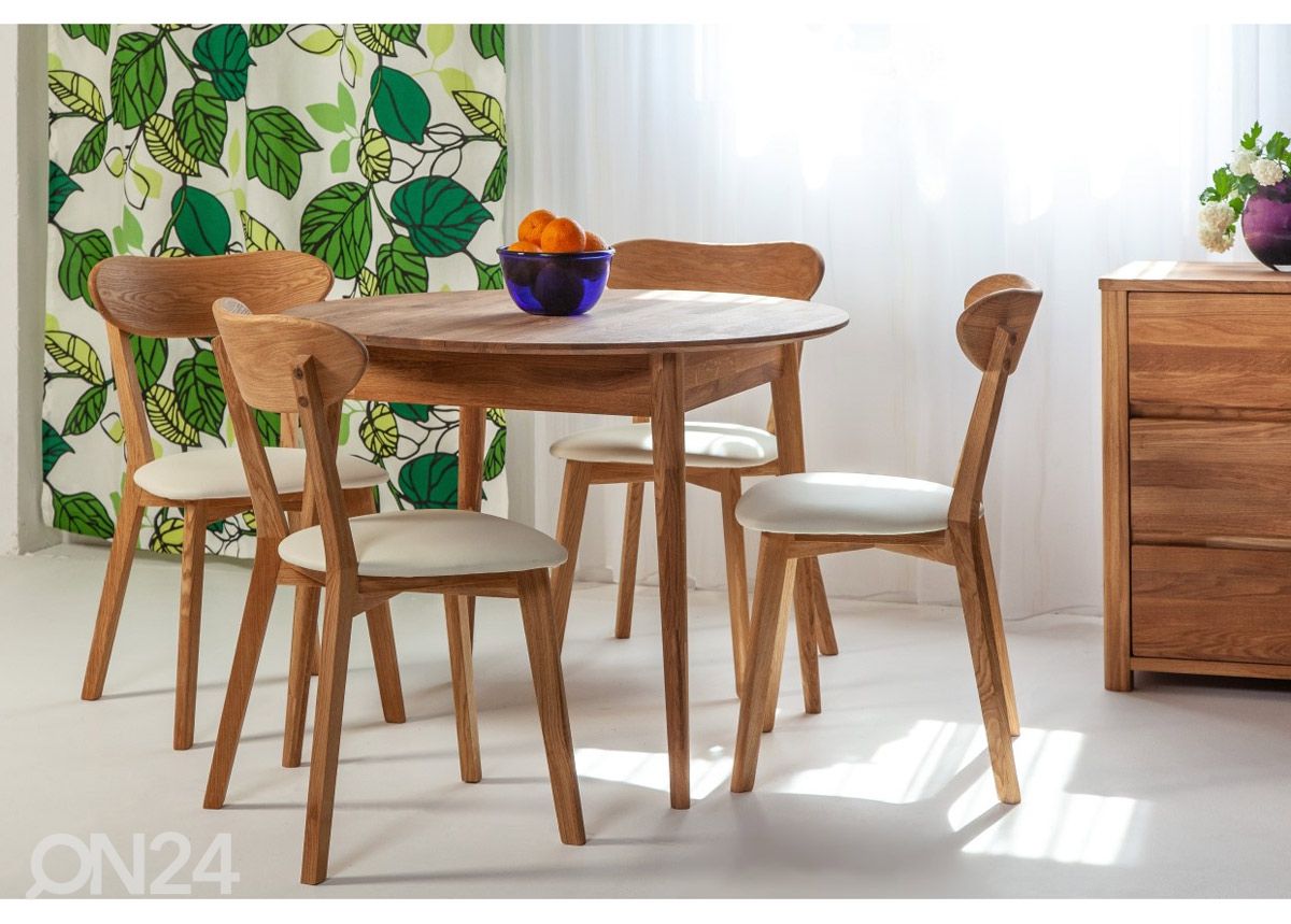 Tammi ruokapöytä Scan Ø100 cm + 4 tuolia Irma kuvasuurennos