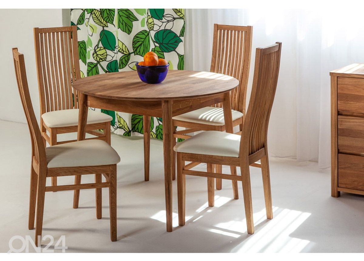 Tammi ruokapöytä Scan Ø100 cm + 4 tuolia Sandra kuvasuurennos