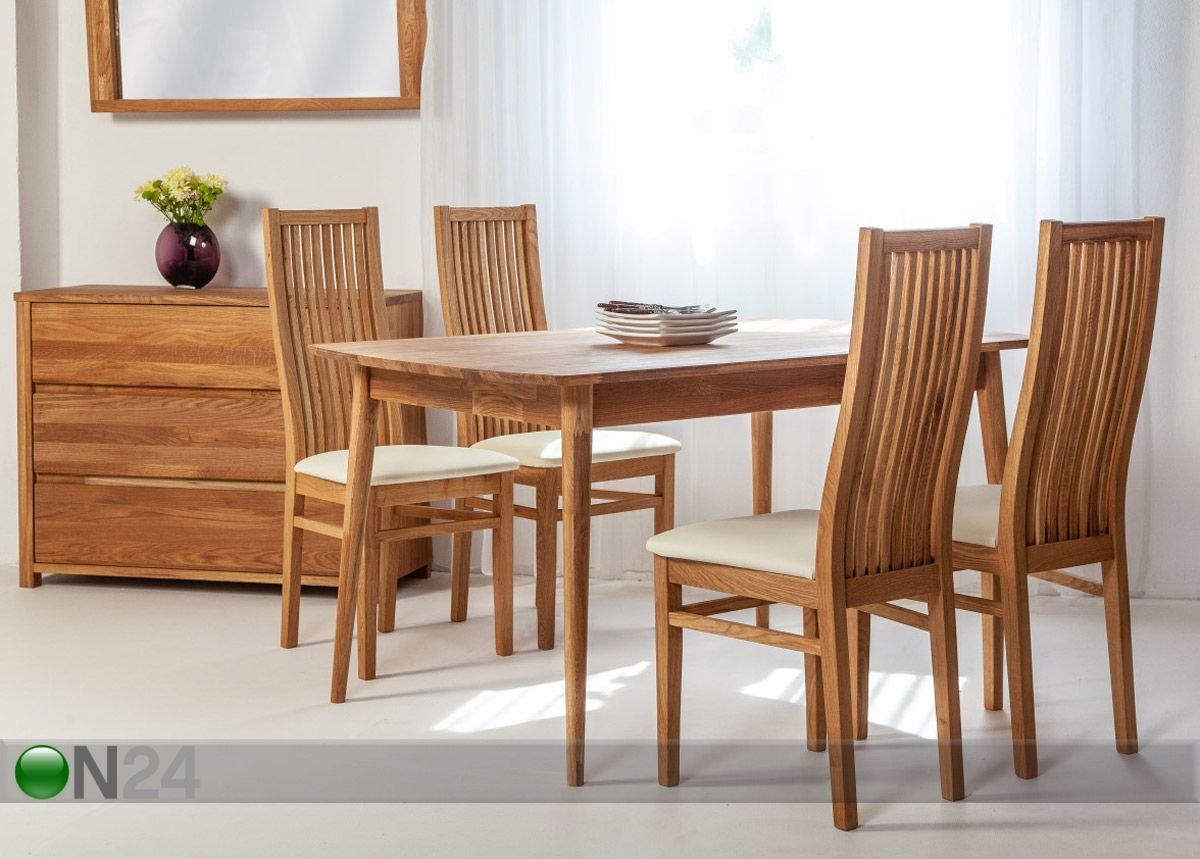 Tammi ruokapöytä Scan 140x90 cm + 4 tuolia Sandra kuvasuurennos