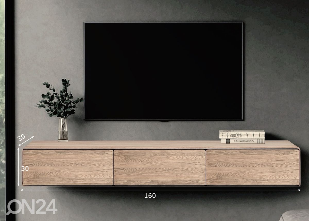Tammipuinen TV-taso Hamilton 160 cm, seinäasennus kuvasuurennos mitat