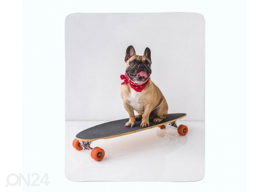 Torkkupeitto French Bulldog on Skateboard 130x150 cm kuvasuurennos