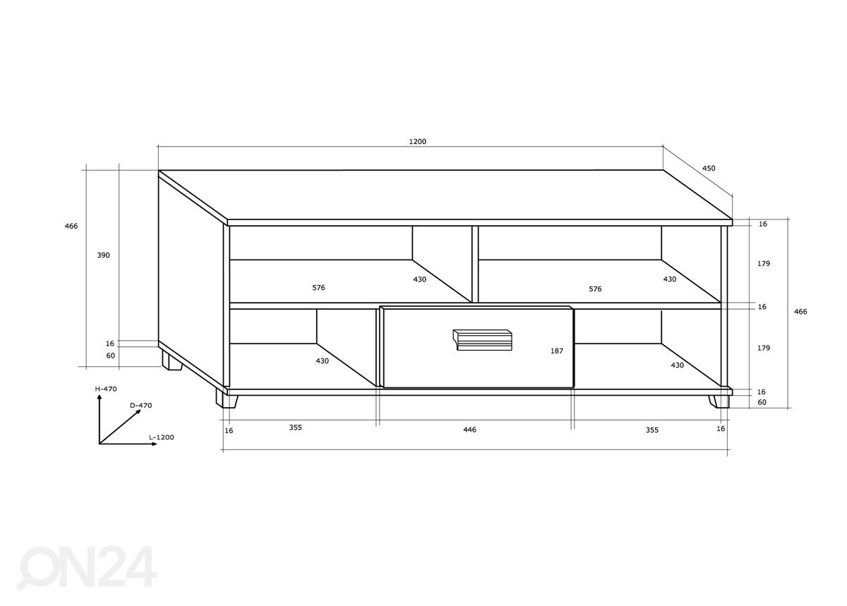 TV-taso 120 cm kuvasuurennos mitat