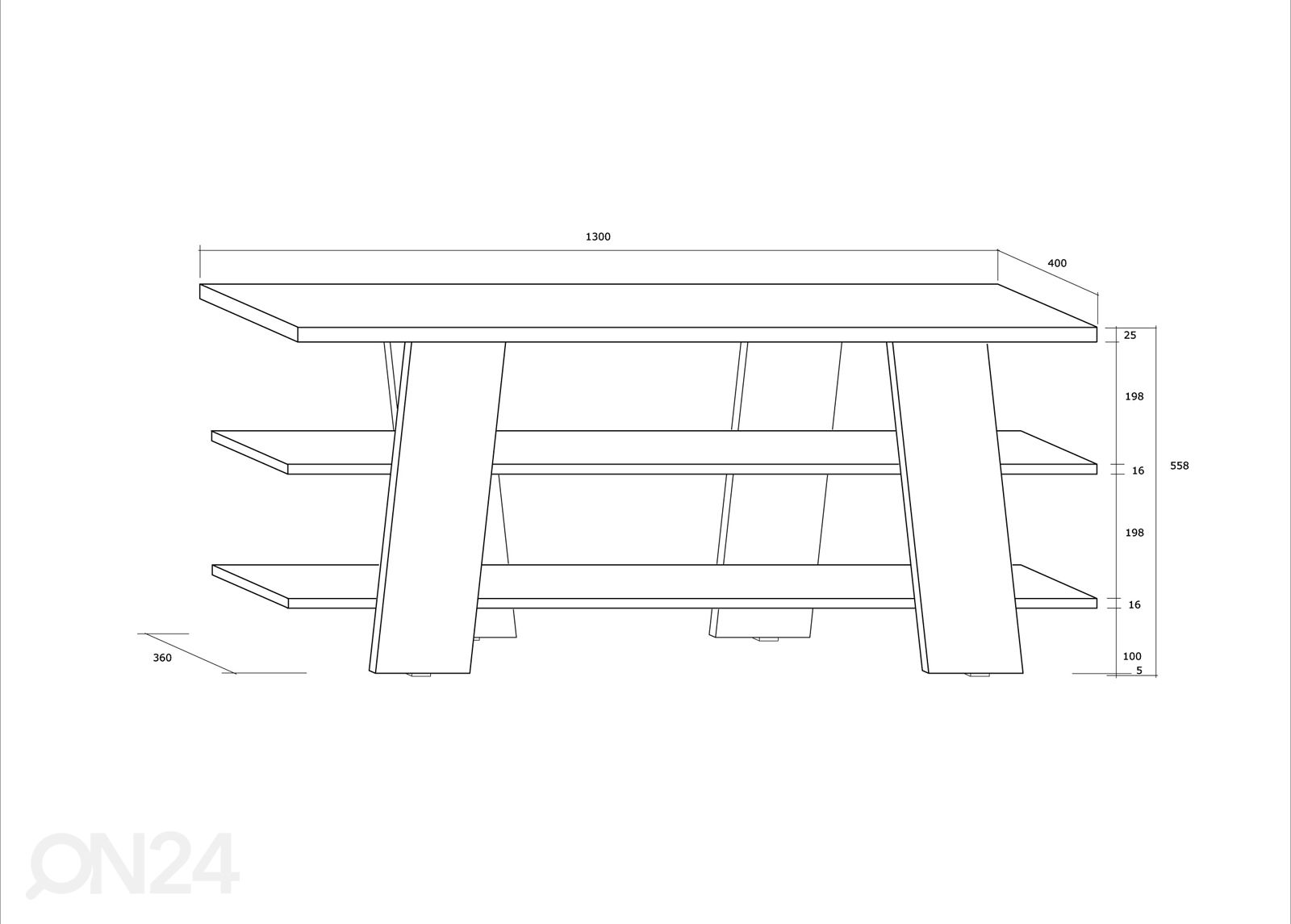 TV-taso 130 cm kuvasuurennos mitat