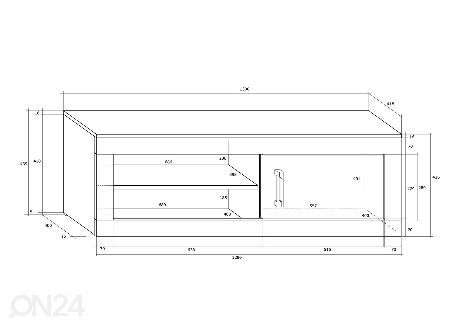 TV-taso 130 cm kuvasuurennos mitat