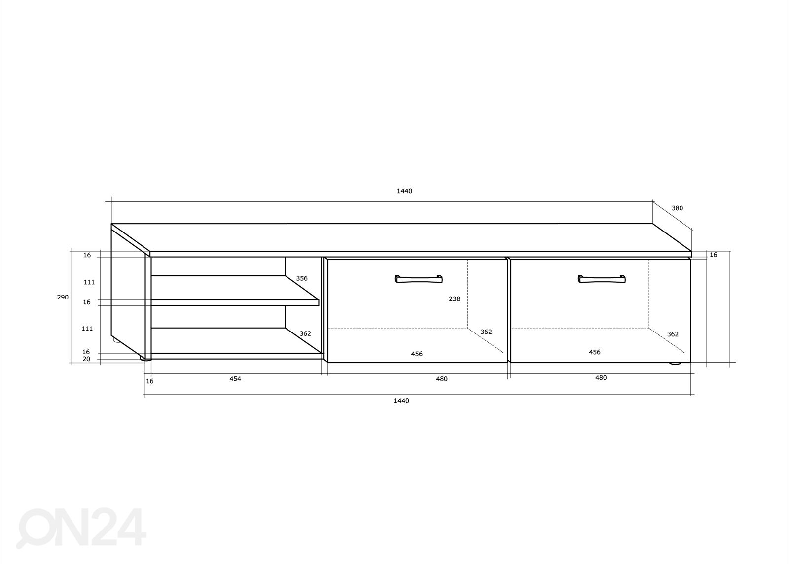 TV-taso 144 cm kuvasuurennos mitat