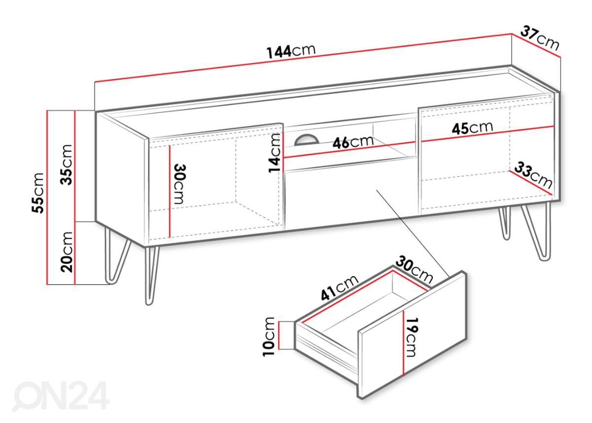 TV-taso 144 cm kuvasuurennos mitat