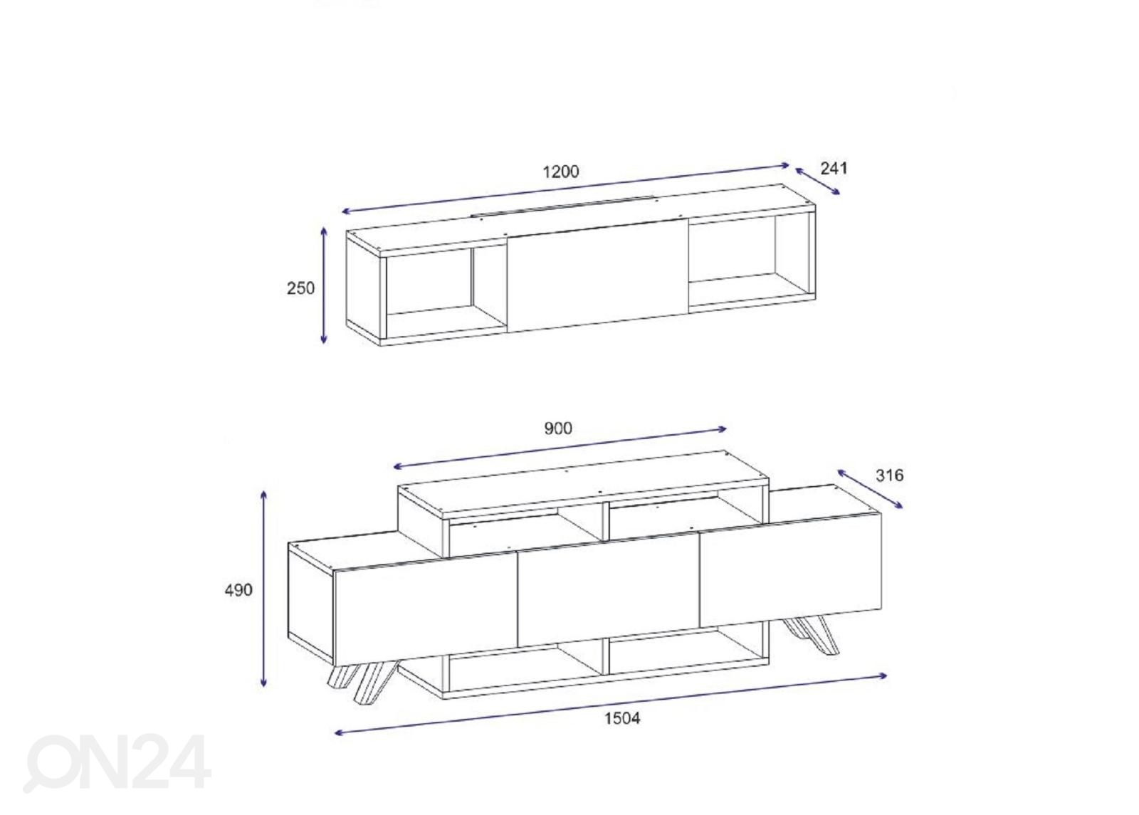 TV-taso 150 cm + seinähylly kuvasuurennos mitat