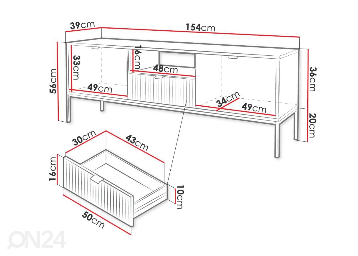 TV-taso 1554 cm kuvasuurennos mitat