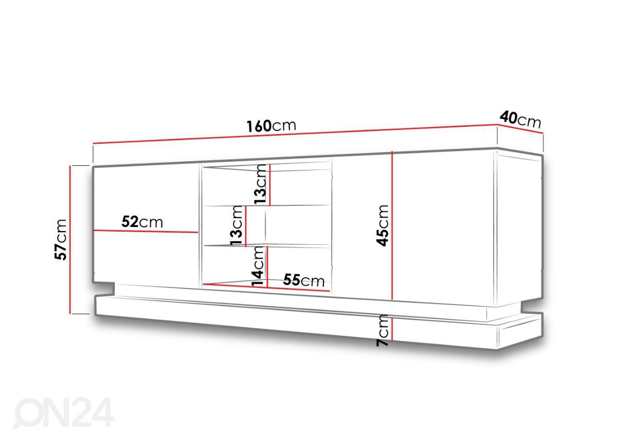 TV-taso 160 cm + LED kuvasuurennos mitat