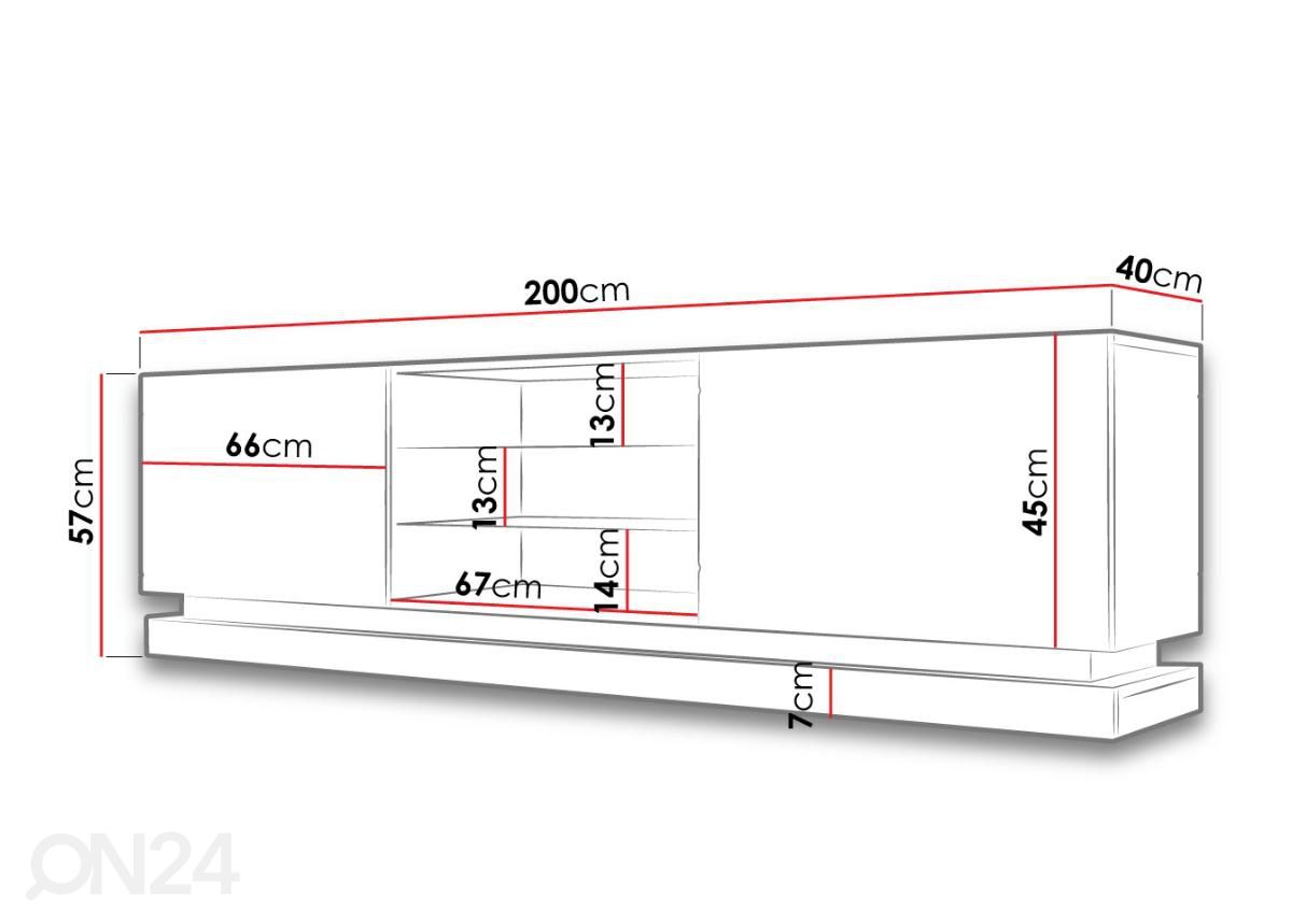 TV-taso 200 cm + LED kuvasuurennos mitat