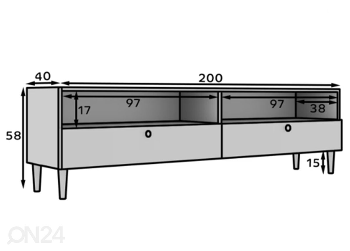 TV-taso Carrara 200 cm kuvasuurennos mitat