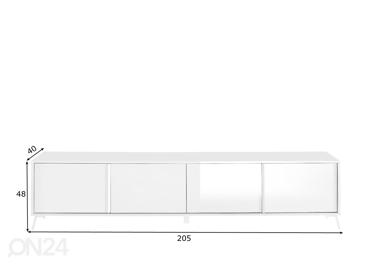 TV-taso City 205 cm, valkoinen korkeakiilto kuvasuurennos mitat