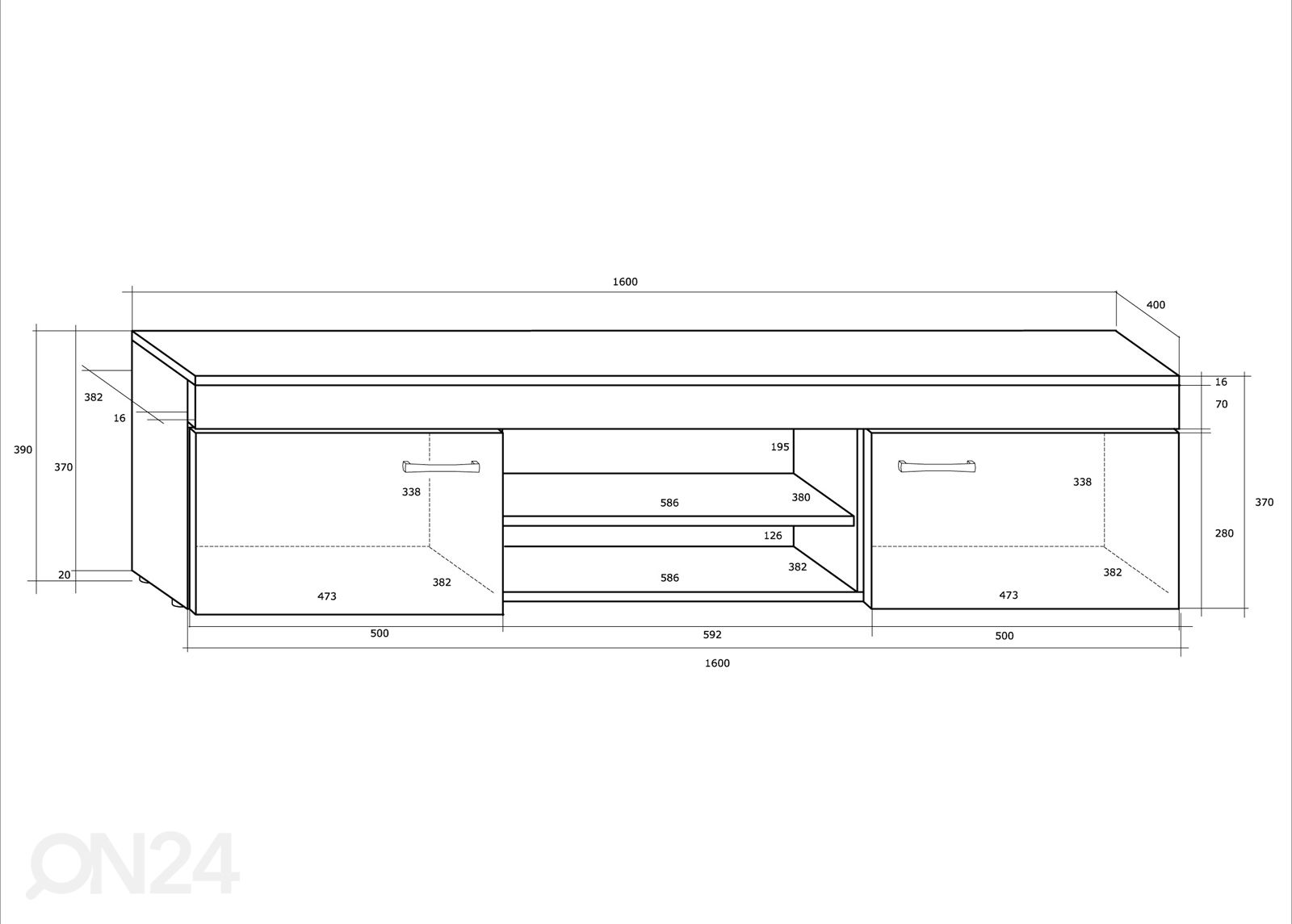 TV-taso Cobh 160 cm kuvasuurennos mitat