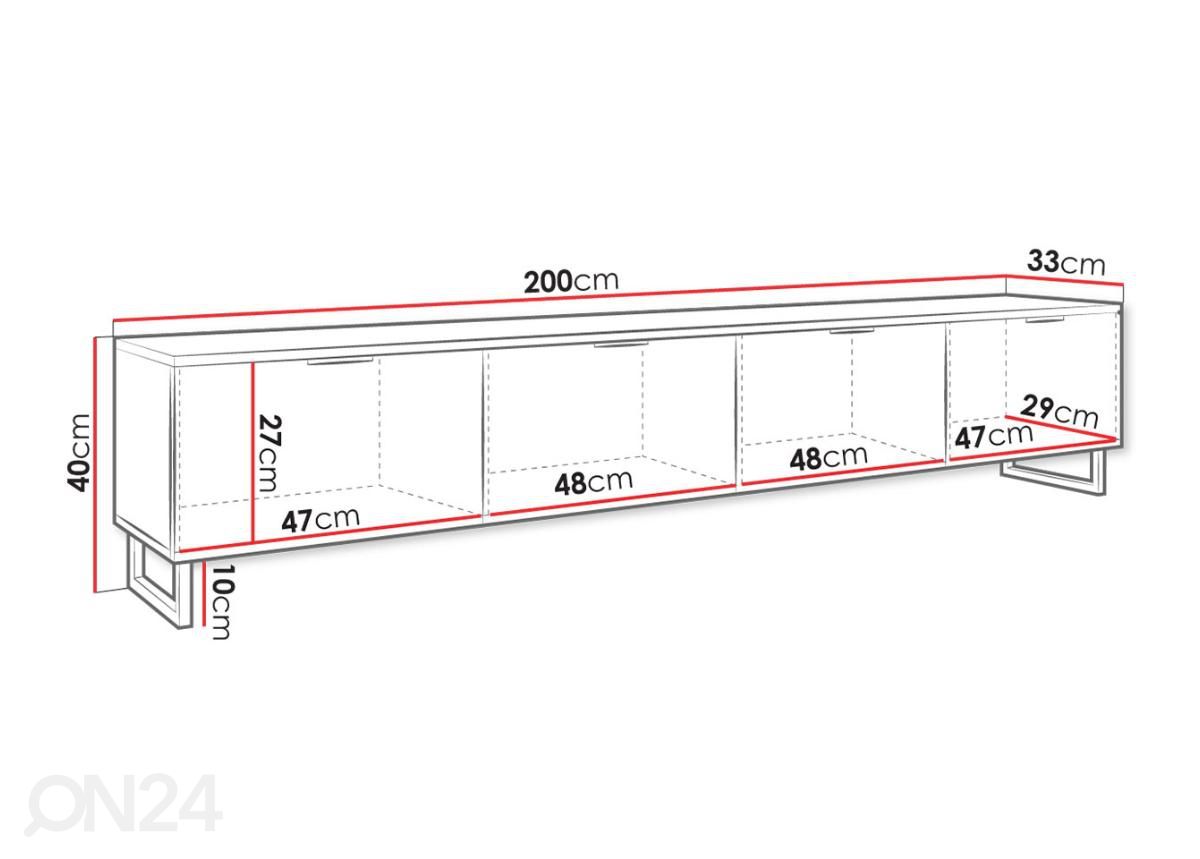 TV-taso Delino 200 cm kuvasuurennos mitat