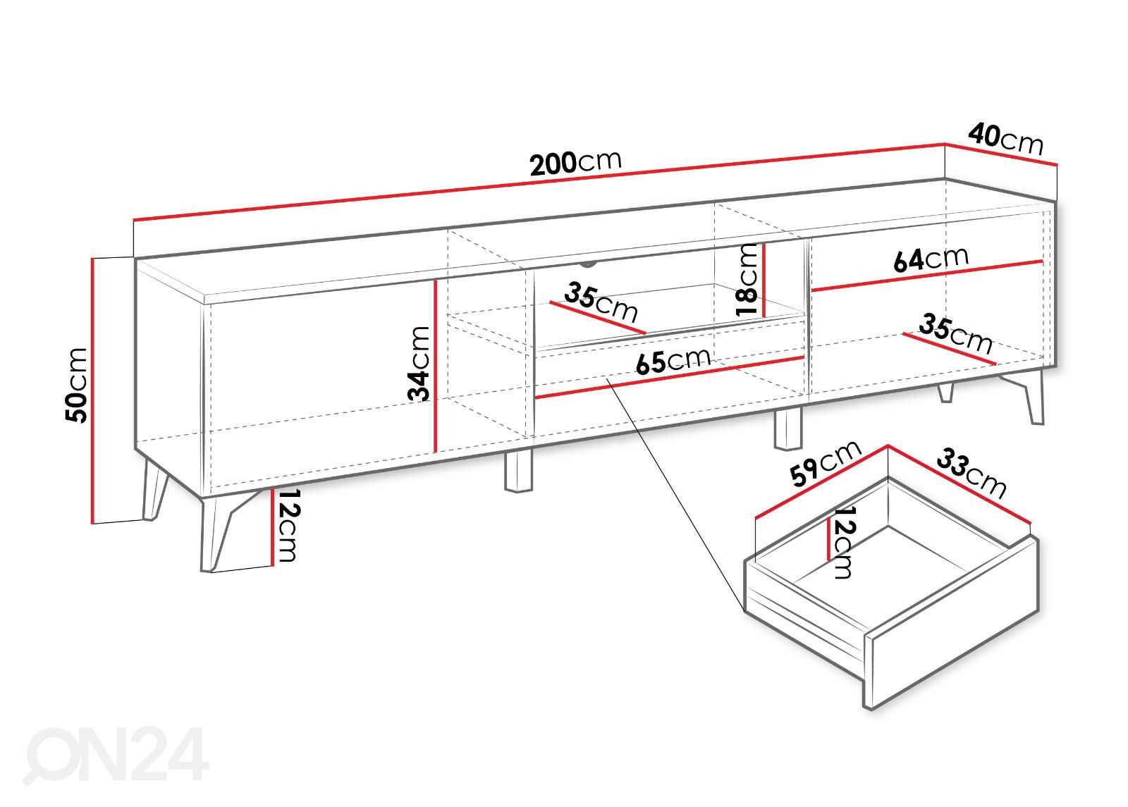 TV-taso Dina 200 cm kuvasuurennos mitat