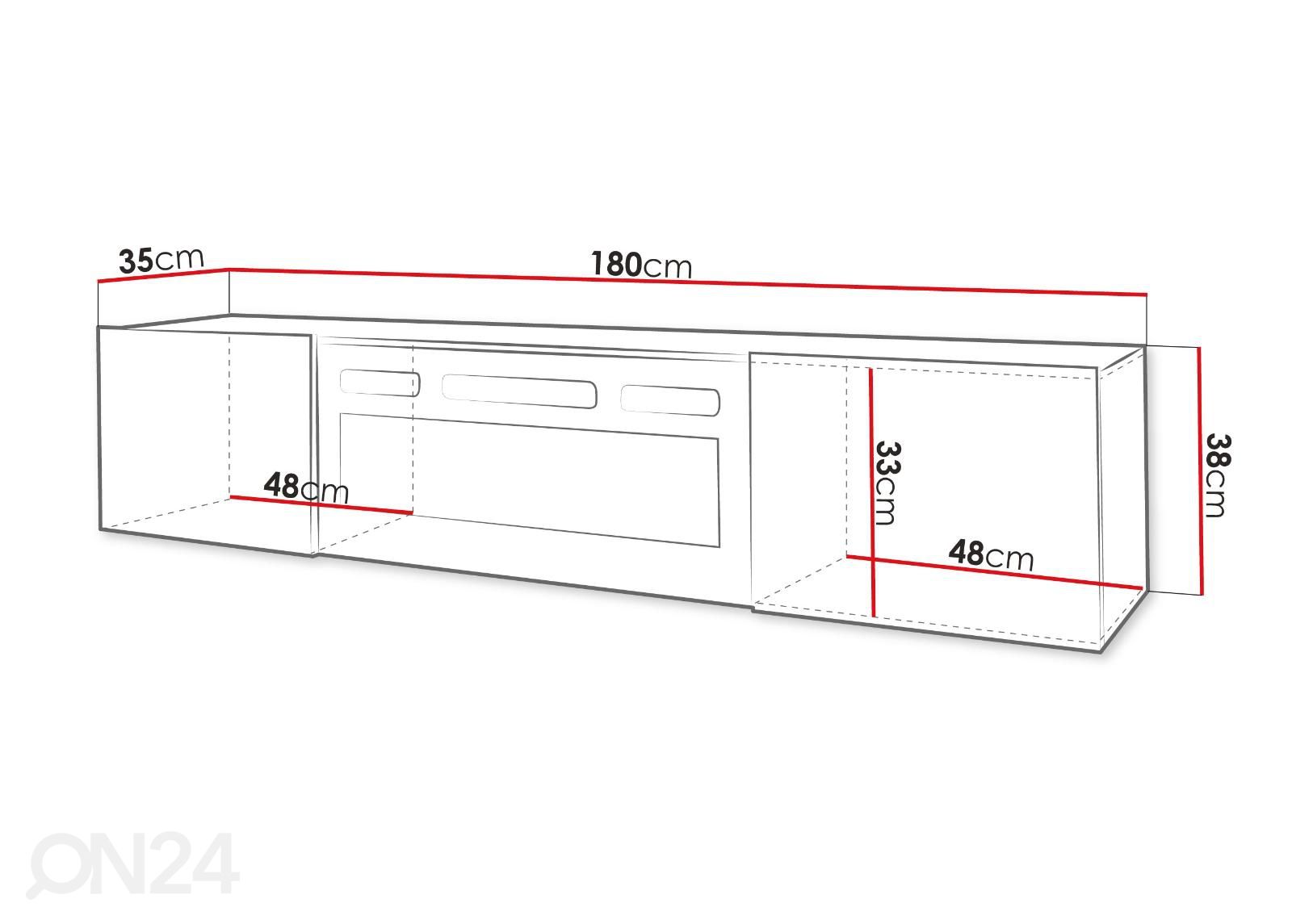 TV-taso Emiro 180 cm sähkötakalla kuvasuurennos mitat