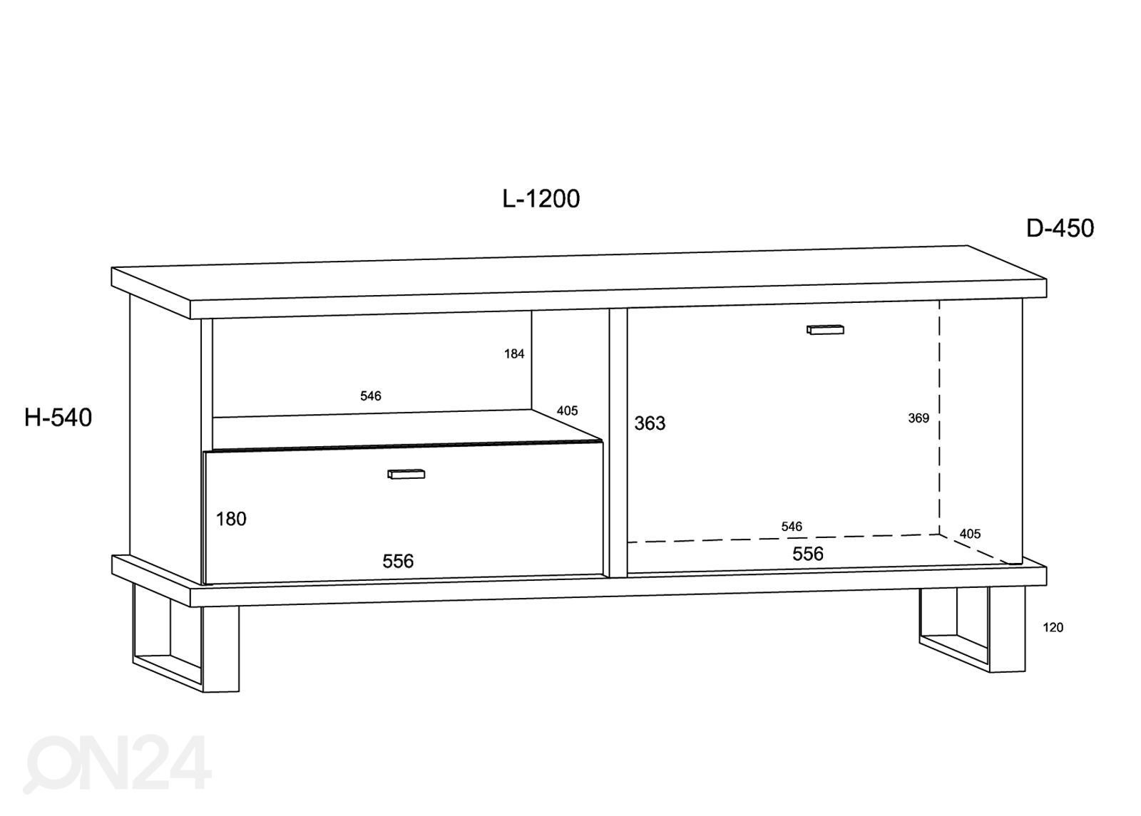 TV-taso Fermoy 120 cm kuvasuurennos mitat